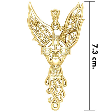 Phoenix Claddagh Cross Filigree Flower Solid Gold Pendant GPD5872 - Jewelry